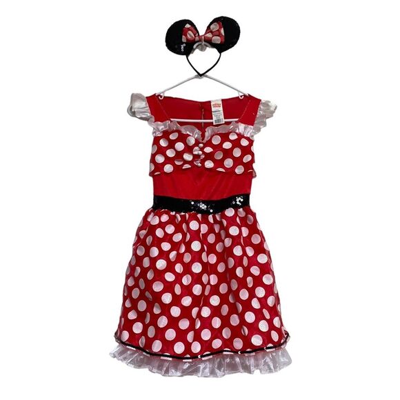 Disney Minnie Mouse Polka Dot Dress and Matching Sequined Mouse Ears L (10-12) - Picture 1 of 10